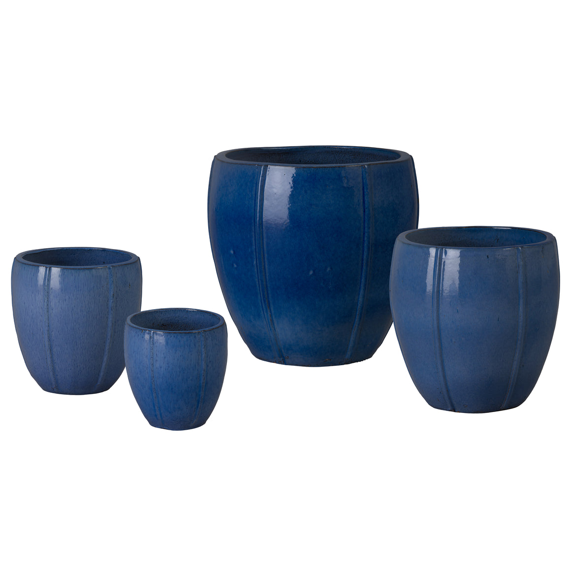 Crest Set of 4 Round Blue Snow Ceramic Planters