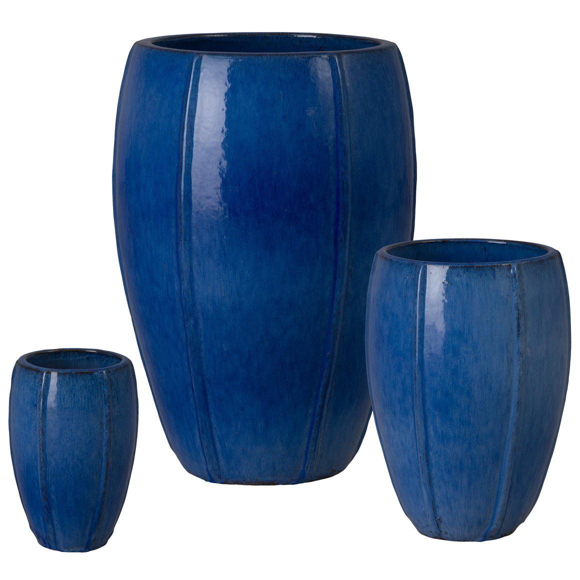 Crest Set of 3 Tall Round Blue Snow Ceramic Planters