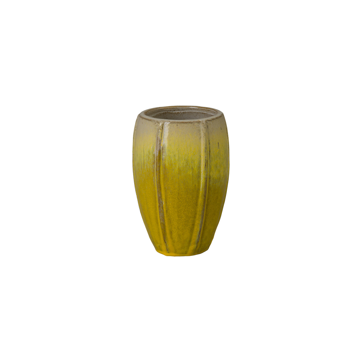 Crest 10.5 in. Tall Round Yellow Snow Ceramic Planter