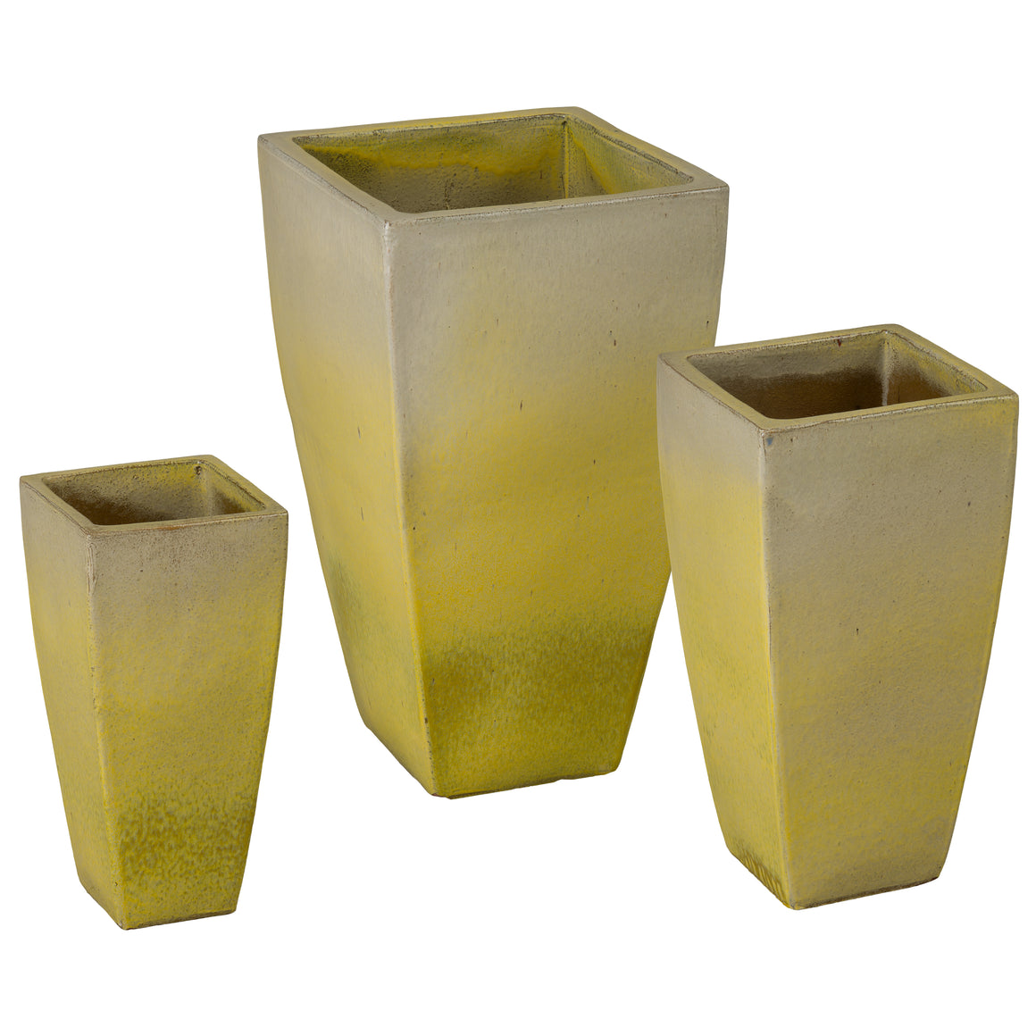 Square Yellow Snow Quad Ceramic Planters-s/3
