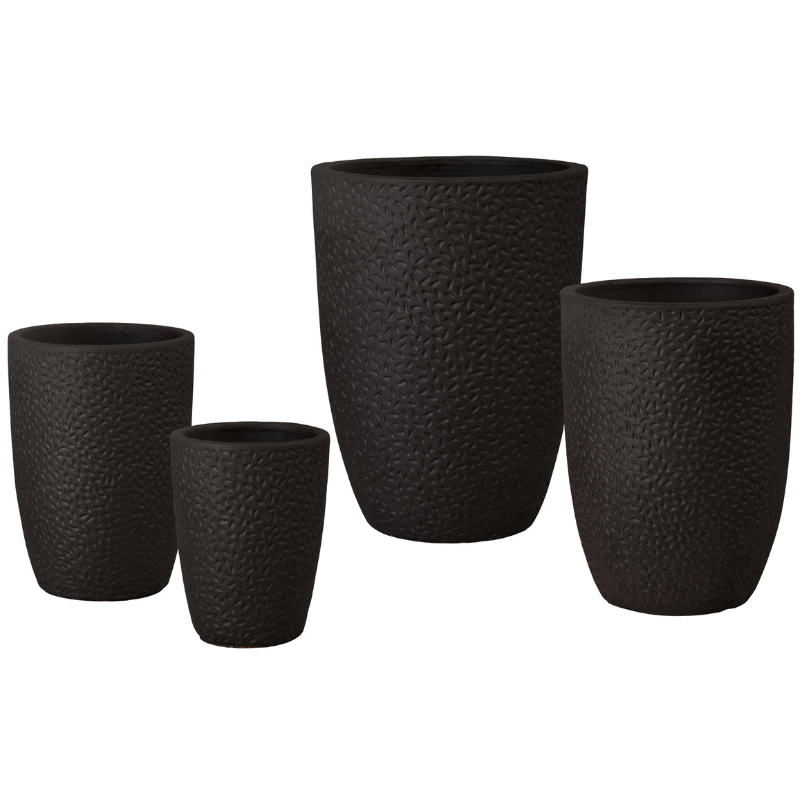 Round Matte Black Ceramic Planters with Notch Design-s/4