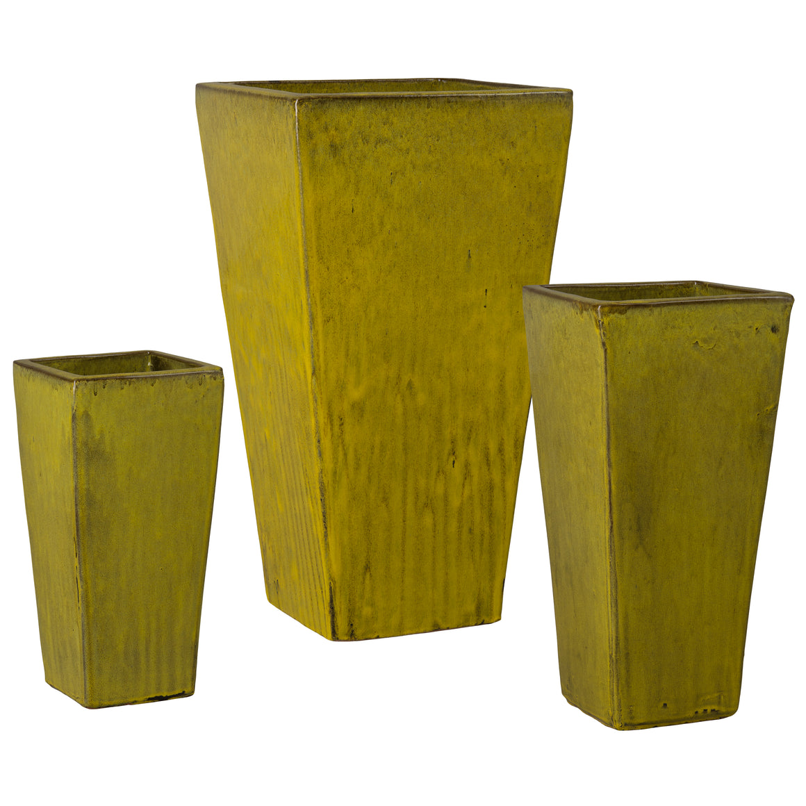 Crisco Set of 3 Tall Square Tropical Yellow Ceramic Planters