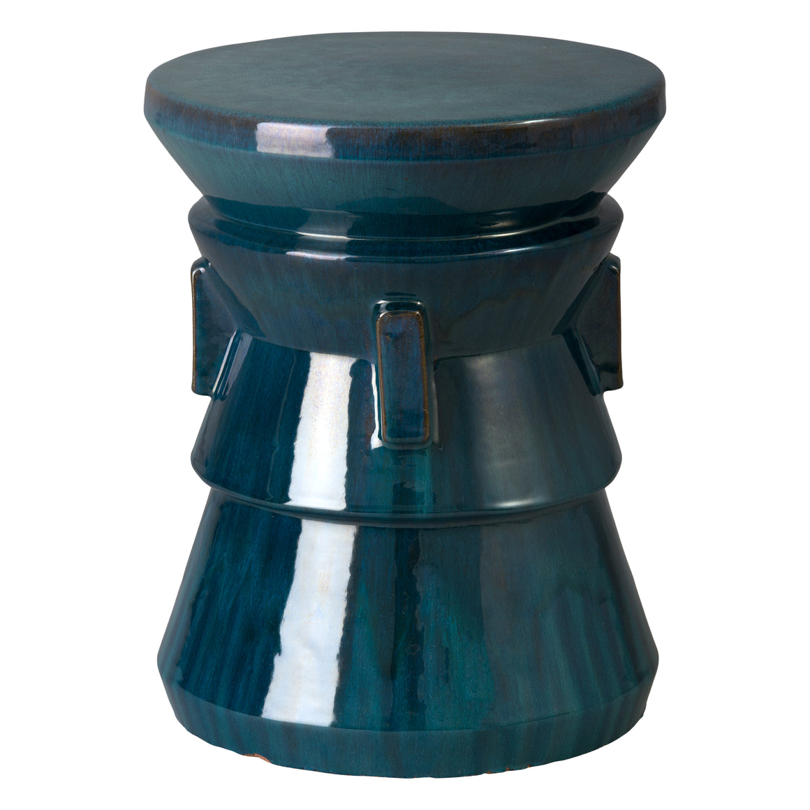 Four Handle 18 in. Teal Ceramic Garden Stool