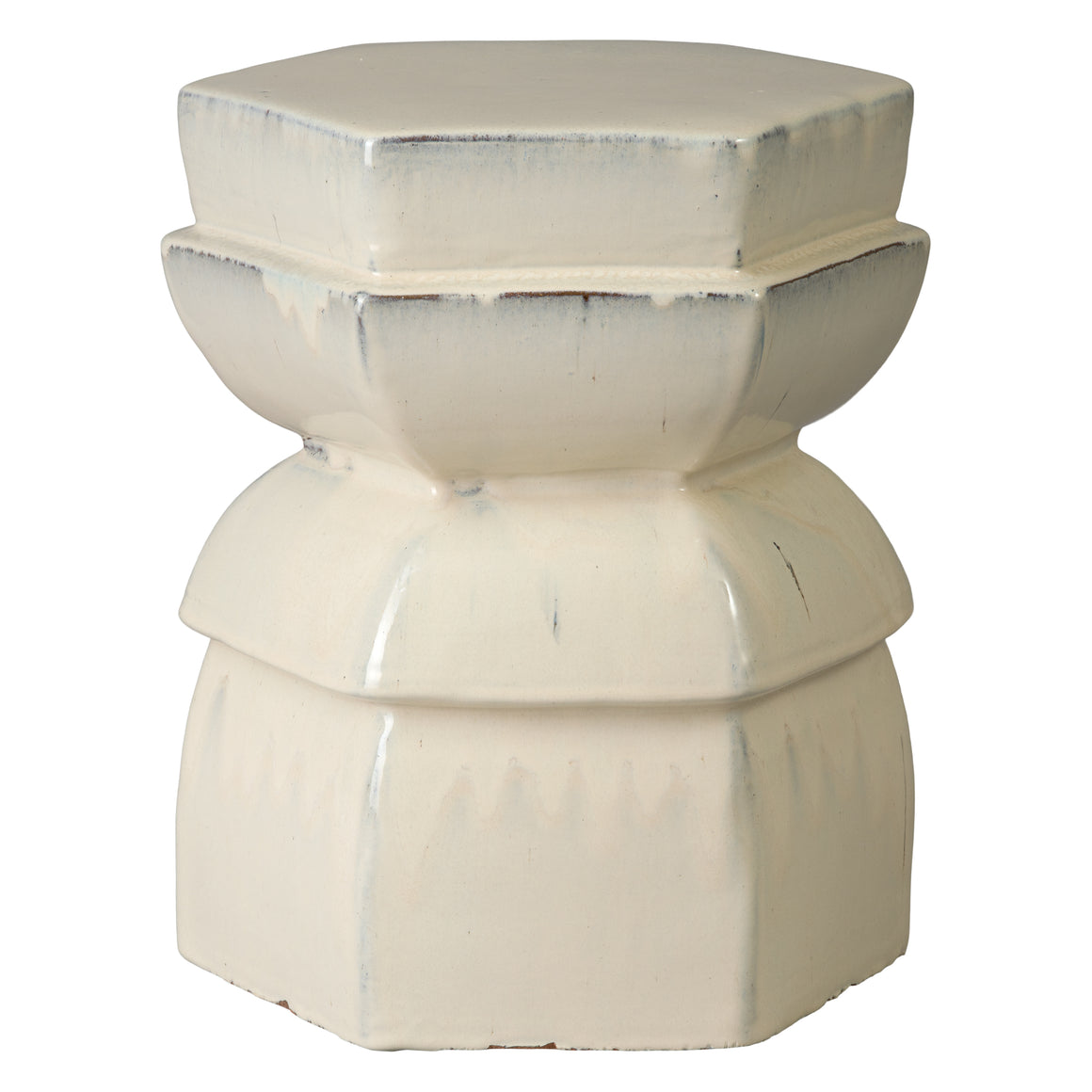 Hex Layered 18 in. Antique Cream Ceramic Garden Stool