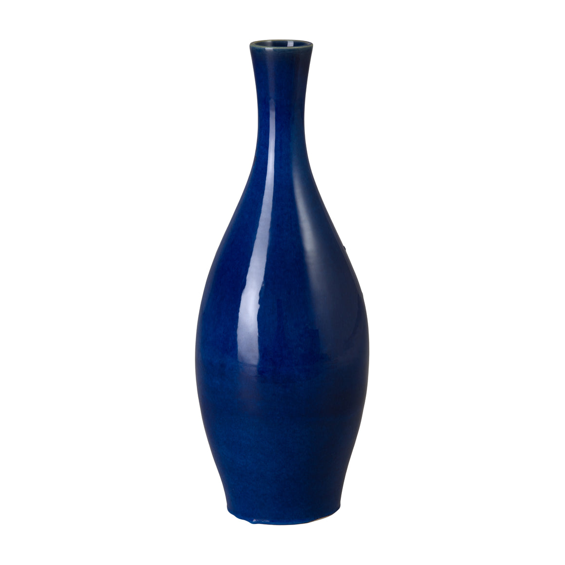 27 in. Round Blue Ceramic Bottle Vase