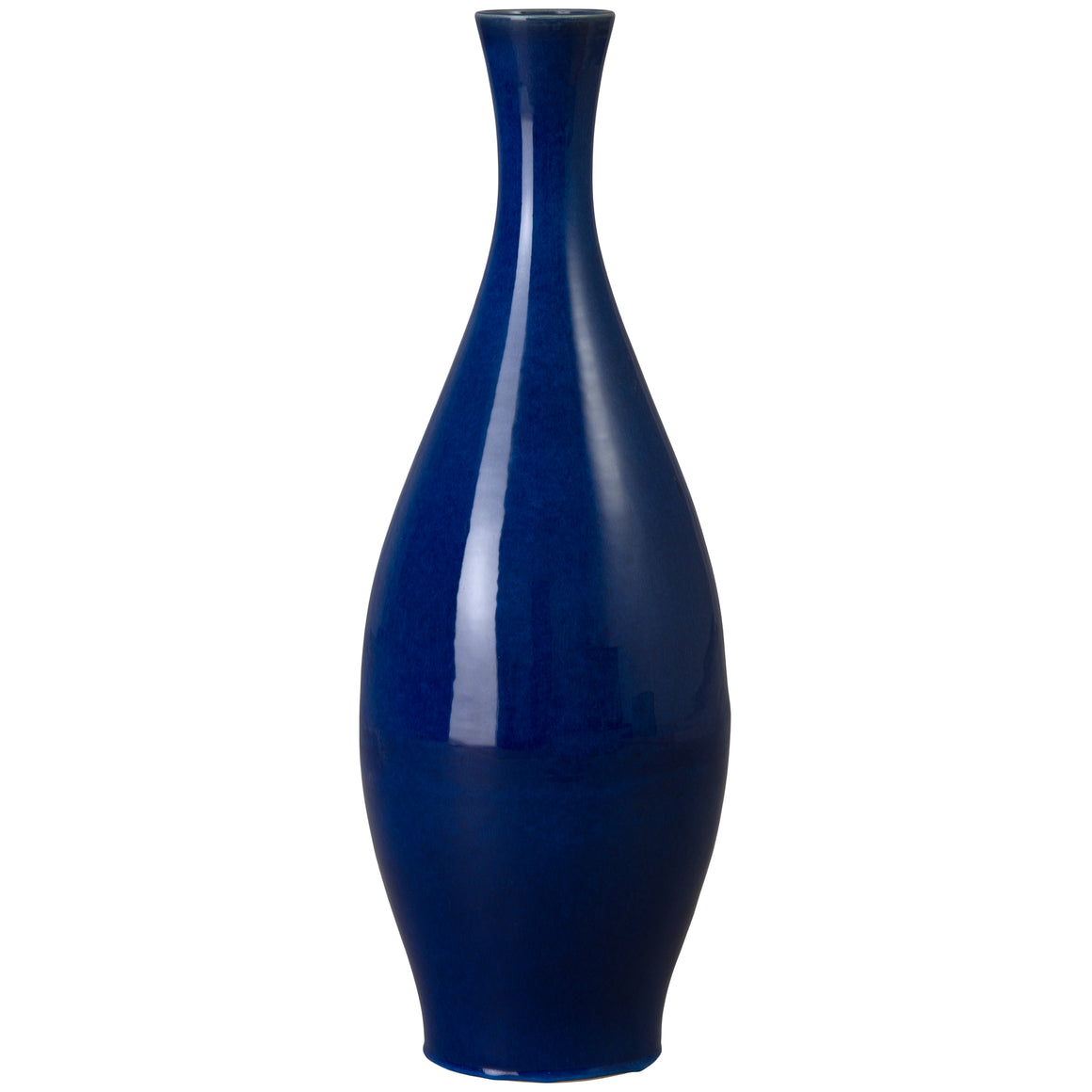 31 in. Round Blue Ceramic Bottle Vase