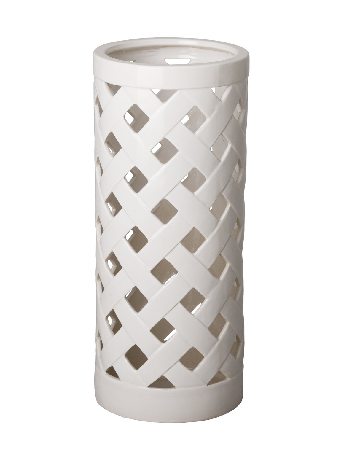 White Criss Cross Ceramic Umbrella Stand