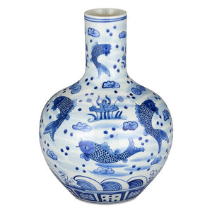 South Sea Blue & White Medium Long Neck Vase