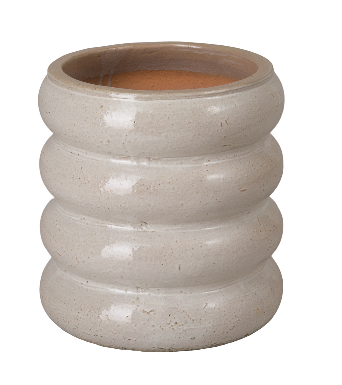 Small Torus Distressed White Ceramic Planter
