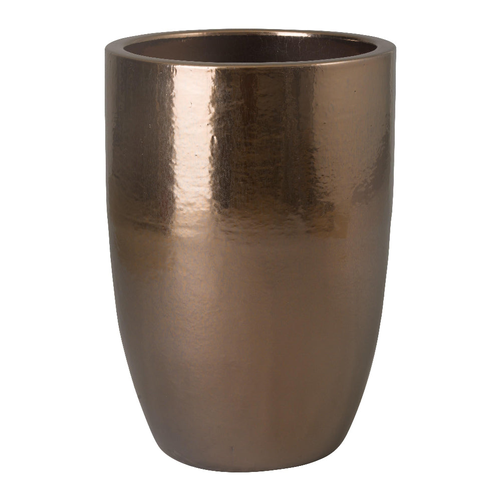 Large Tall Round Ceramic Planter - Gold
