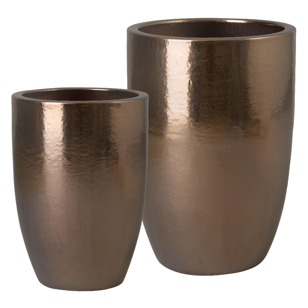 Tall Round Ceramic Planter - Gold (set of 2)