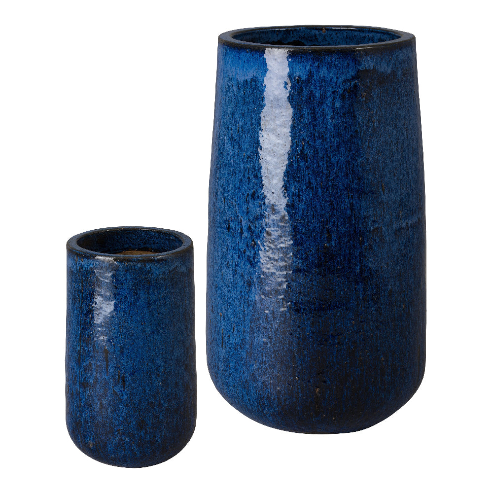 Glossy Blue Ceramic Cylinder Planters – Set of 2