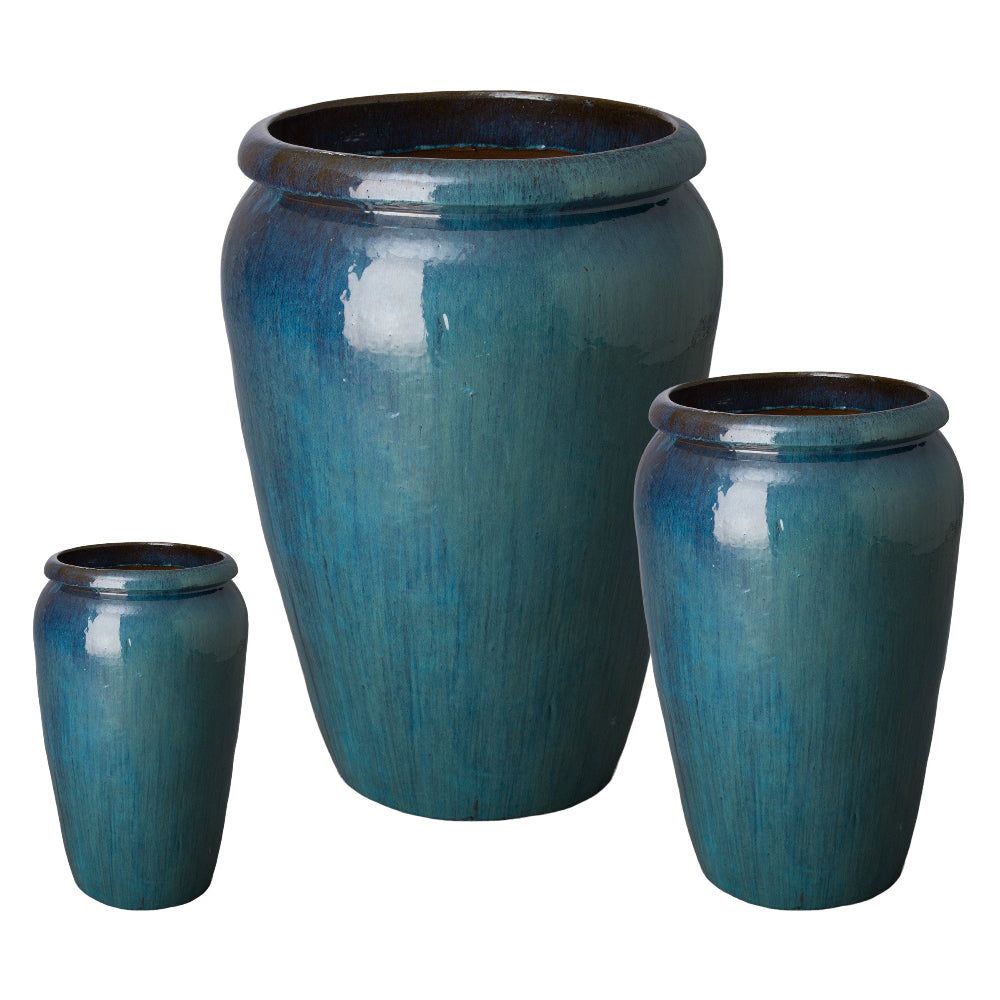 Tall Ceramic Planters with a Glossy Teal Blue Glaze – Set of 3