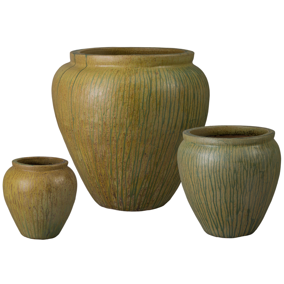 Urge Antique Drip Ceramic Planters in Yellow Green-Set of 3