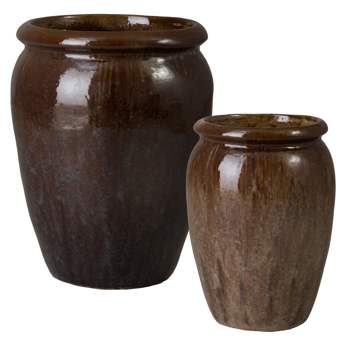 Convex Set of 2 Variegated Olive Ceramic Planters