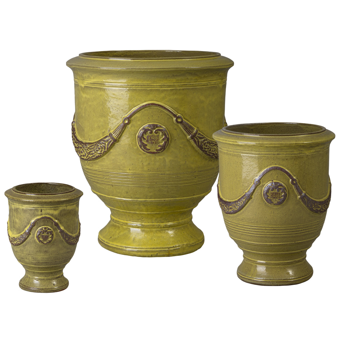 Anduze Set of 3 French Yellow Ceramic Planters
