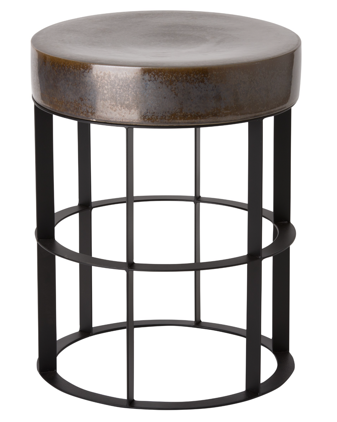 Large Black Milo Metal Stool - Gunmetal Ceramic Top