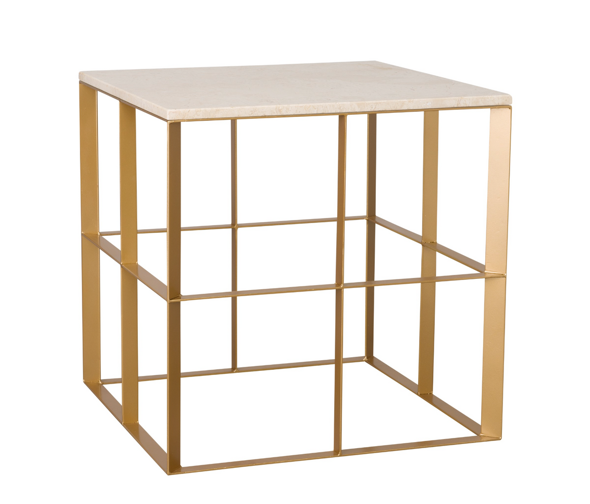 Gold Square Milo End Table - White Granite Top
