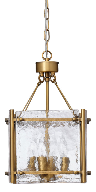 Glenn Small Square Metal 4-Light Chandelier, Antique Brass