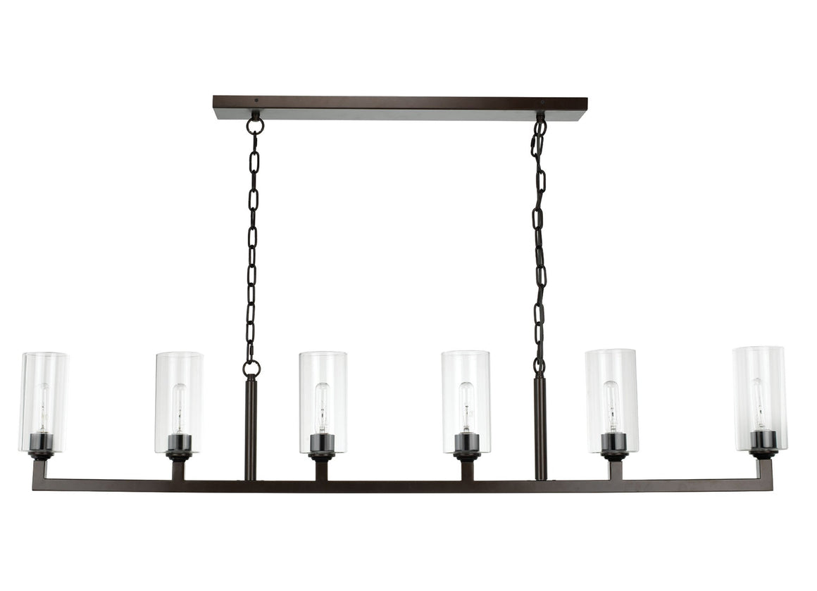 Linear 6-Light Steel Chandelier, Bronze