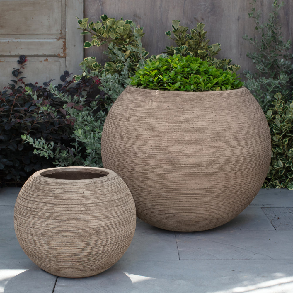 Allium Glazed Brown Terra Cotta Spherical Planters - Set of 2
