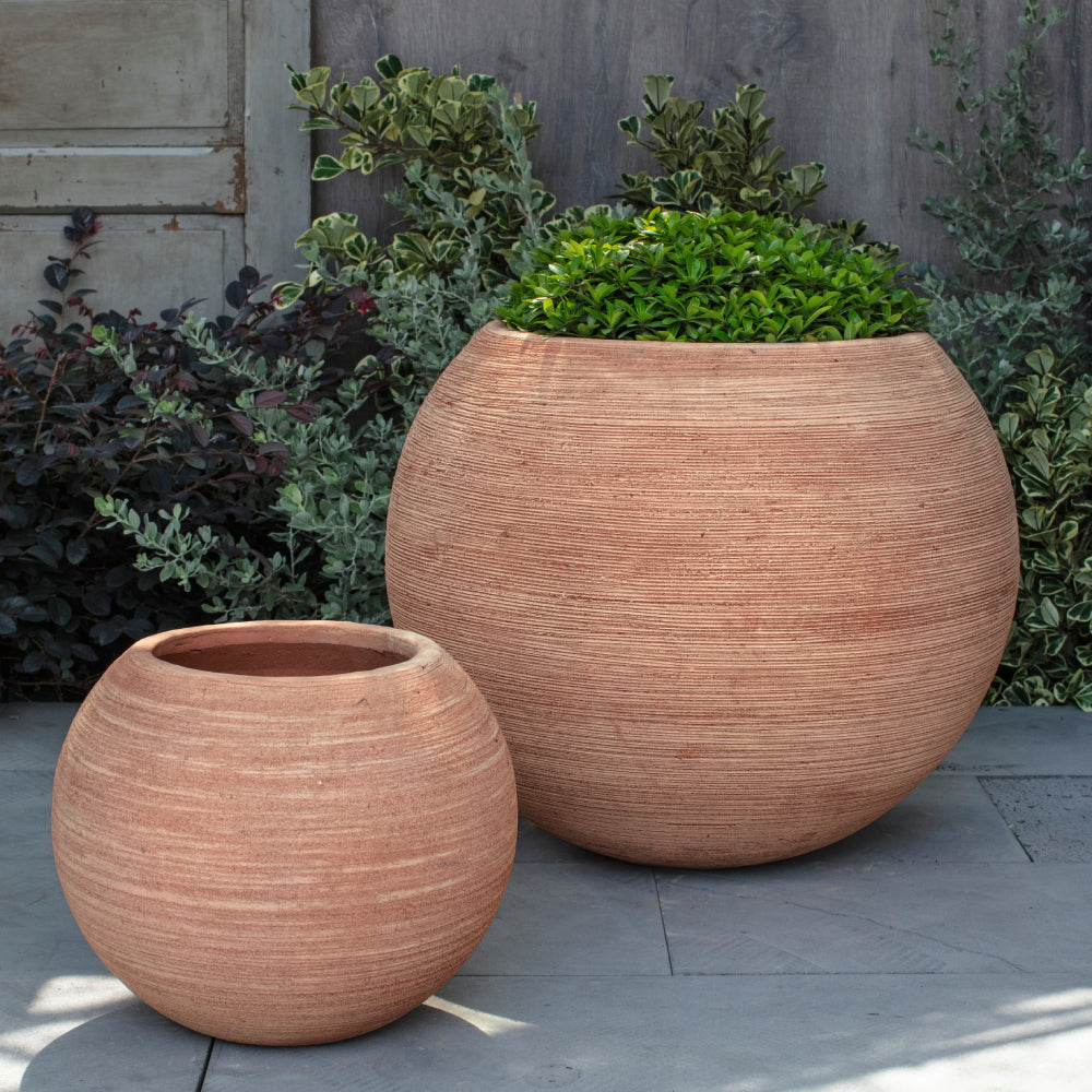 Allium Glazed Terra Cotta Spherical Planters - Set of 2