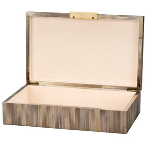 Palm Marquetry Box - Grey Straw and Antique Brass