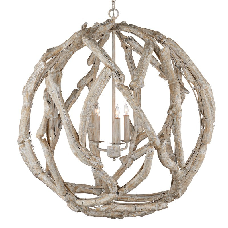 Driftwood Whitewash Orb Chandelier