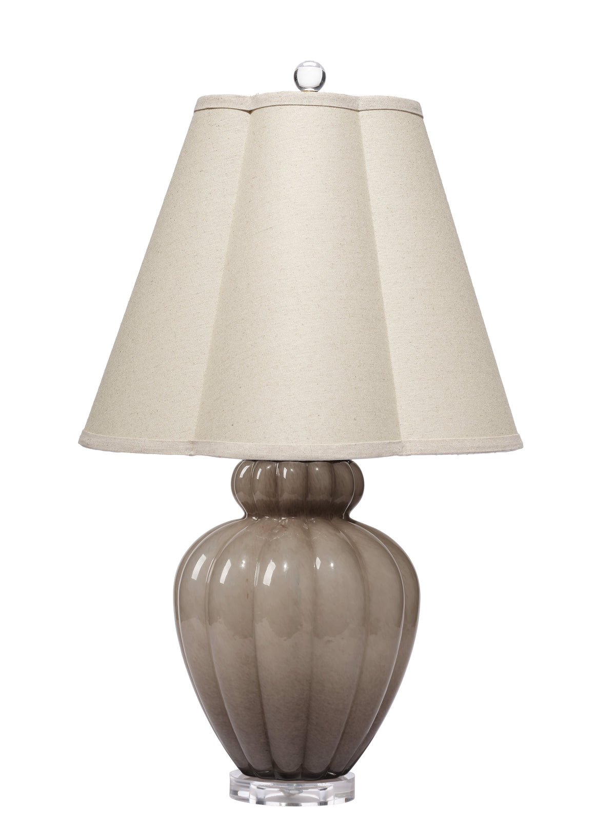 Agnes Blown Glass Table Lamp with Linen Scalloped Shade, Taupe