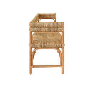 Ajax Rattan Bench with Seagrass Wrapped Seat and Seat Back