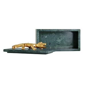 Allie Green Marble Box with Brass Alligator Handle