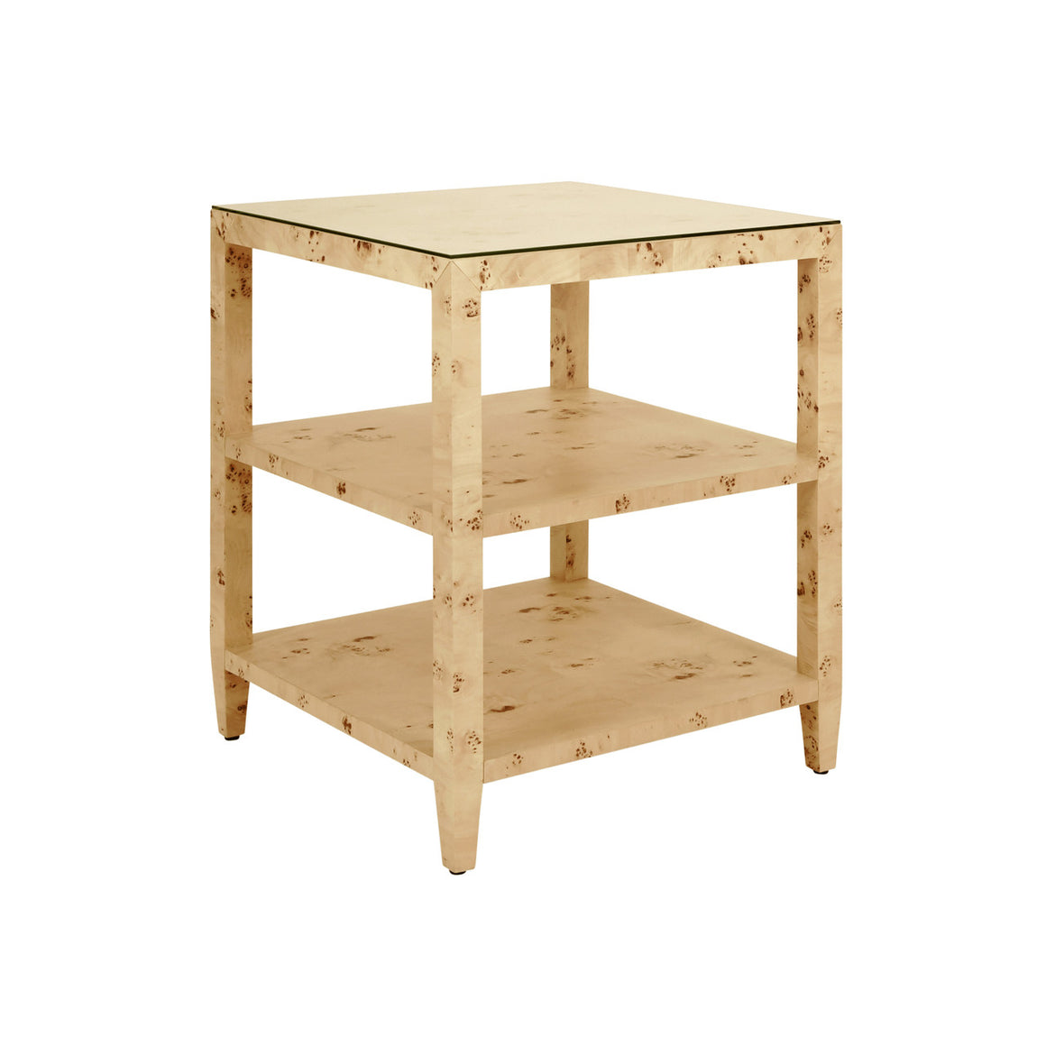 Amie Three Tier Square Side Table in Burl Wood