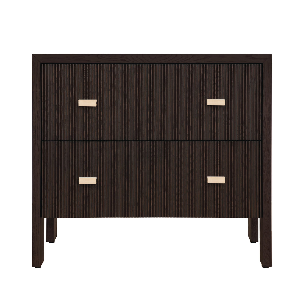 Two Drawer Side Table with Fluted Detail in Dark Espresso Oak