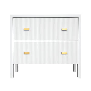 Andre Two Drawer Side Table with Fluted Detail in Matte White Lacquer
