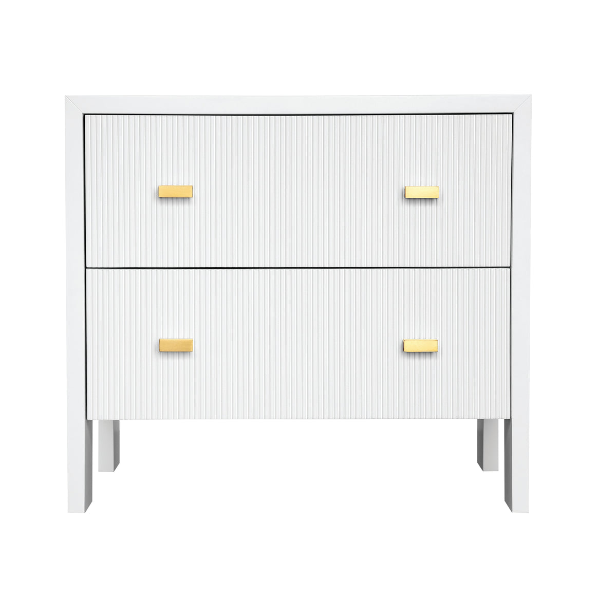 Two Drawer Side Table with Fluted Detail in Matte White Lacquer