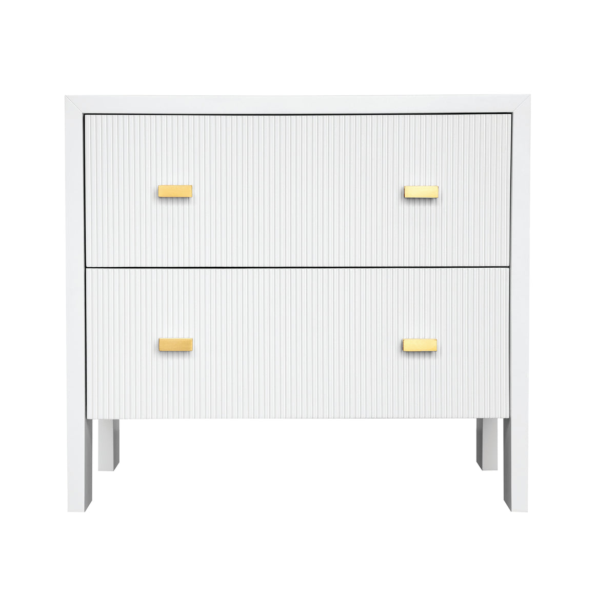 Andre Two Drawer Side Table with Fluted Detail in Matte White Lacquer