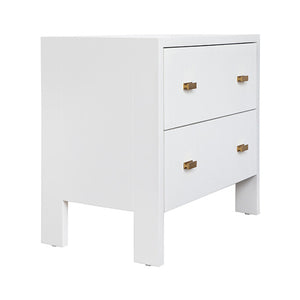 Andre Two Drawer Side Table with Fluted Detail in Matte White Lacquer