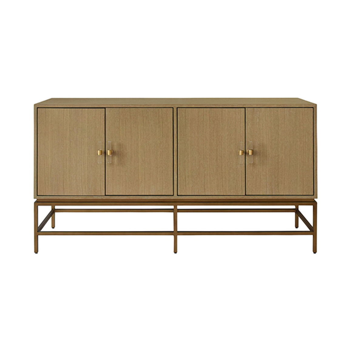 Ariel Four Door Buffet with Antique Brass Metal Base in Cerused Oak