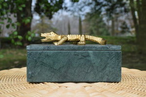 Allie Green Marble Box with Brass Alligator Handle