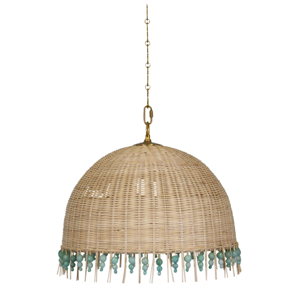 20" Athena Rattan Pendant with Beaded Frill – Turquoise Beads