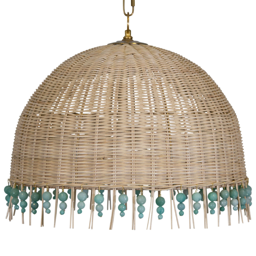 32" Athena Rattan Pendant with Beaded Frill – Turquoise Beads
