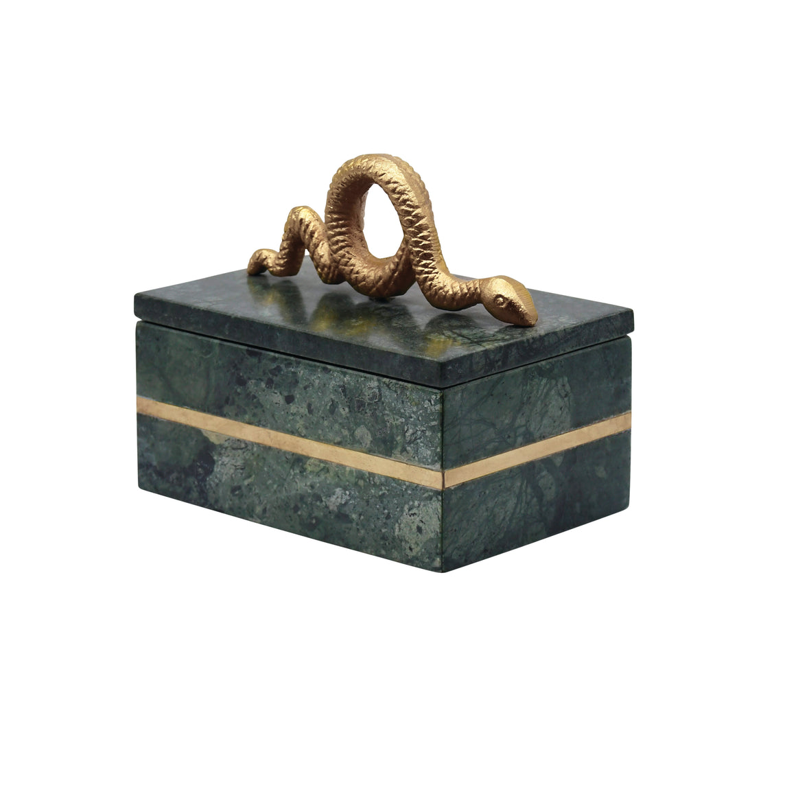 Green Marble Box with Brushed Brass Details and Brass Snake Handle