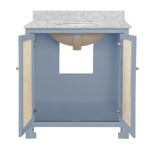 Boyd Bath Vanity in Matte Light Blue Lacquer with Cane Front Doors