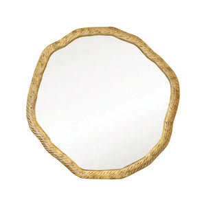 Round Metal Mirror with Organic Textured Antique Brass Frame