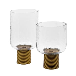 Cadey Small Clear Glass Candle Votive with Ribbed Brase Base