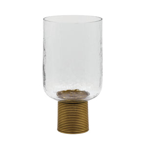 Large Clear Glass Candle Votive with Ribbed Brase Base