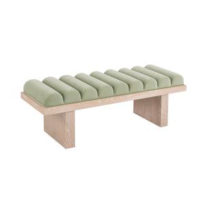 Capsian Channeled Seat Bench with Cerused Oak Based in Performance Sage Velvet
