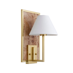 Scone with Rectangular Burl Wood Backplate and Brushed Brass Frame