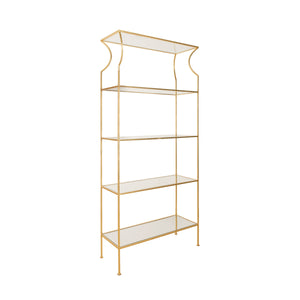 Flared Top Etagere with Clear Glass Shelved in Gold Leaf