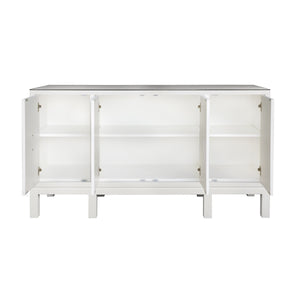 Effie Four Door Buffet with Large Brass Square Hardware in White Dyed Grasscloth